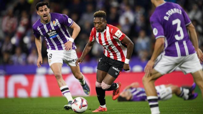 Acción de Álvaro Djaló ante el Valladolid en Zorrilla (Foto: Athletic Club).