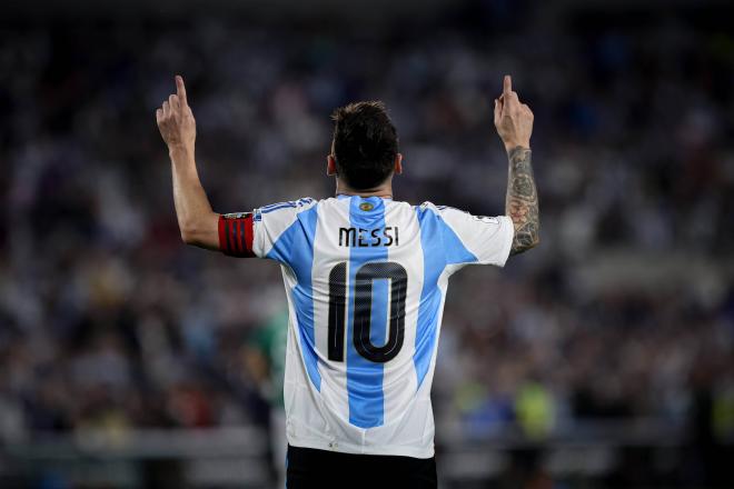 Leo Messi celebrando un gol con Argentina (Foto: Cordon Press).