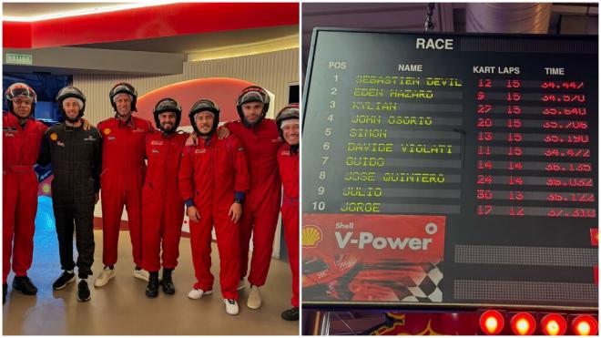 Eden Hazard y Kylian Mbappé, en el Carlos Sainz Karting (Fotos: @simonleonoficial)