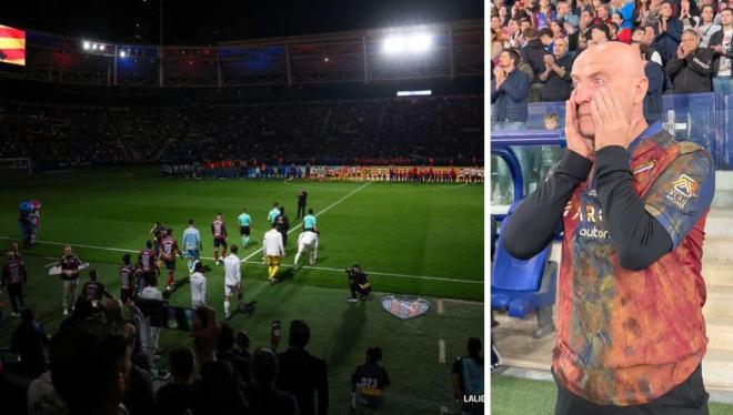 Julián Calero, emocionado en el homenaje a las víctimas de la DANA antes del Levante-Elche.