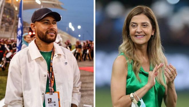 Neymar, durante una carrera de F1 y Leila Pereira, antes de un partido de Palmeiras (Fotos: Cordon