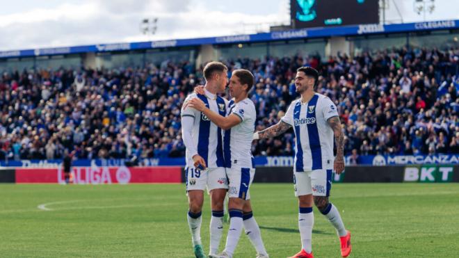 Los jugadores del Leganés celebrando un gol en Butarque (Cordon Press)