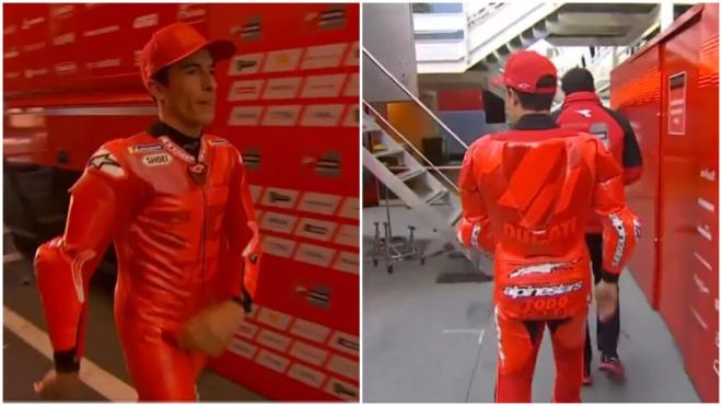 Marc Márquez ya se viste con el mono rojo de Ducati para 2025. (Fuente: @DAZN_ES)