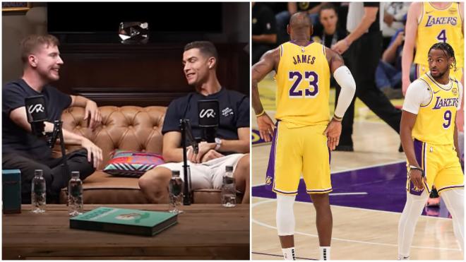 Cristiano Ronaldo con Mr Beast, y LeBron y Bronny James (Foto: YouTube y Cordon Press)