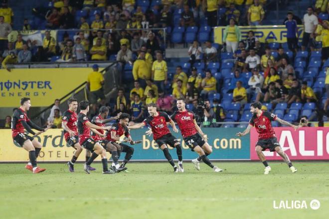 El Mallorca celebrando el gol de Mojica en Las Palmas (Foto: LALIGA).