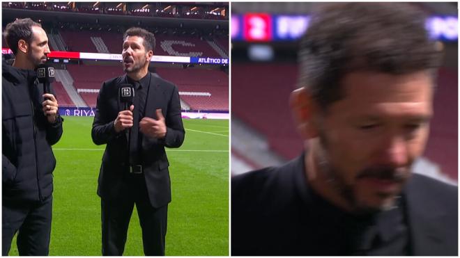 Diego Simeone, emocionado durante el postpartido del Atlético-Alavés (foto: captura DAZN).