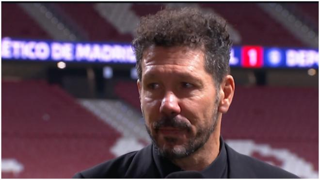 Diego Simeone se emocionó durante el postpartido del Atlético-Alavés (foto: captura DAZN).