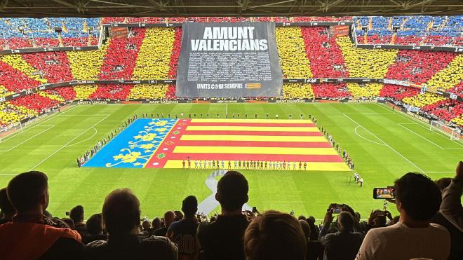 Tifo y Senyera en Mestalla