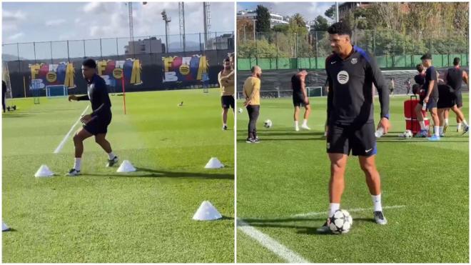 Ronald Araújo vuelve al grupo para realizar parte del entrenamiento.