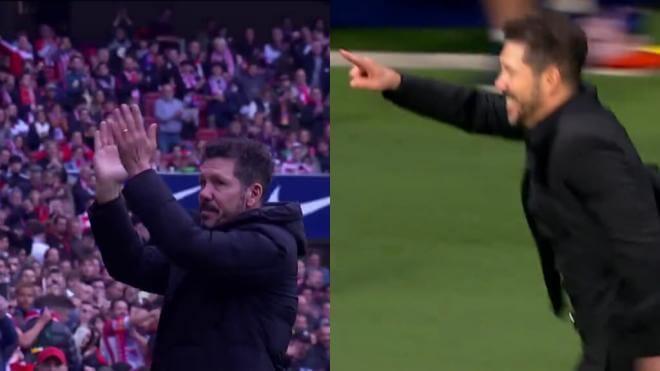 Simeone aplaude a la afición y su carrera por la banda (Montaje: DAZN)