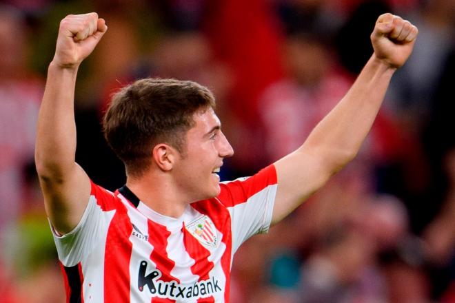 Celebración de Mikel Jauregizar en el derbi ante la Real en San Mamés (Foto: Athletic Club).