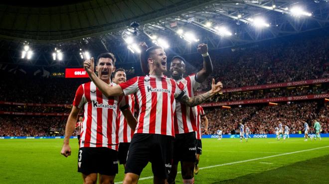 Gol de Oihan Sancet en el derbi ante la Real en San Mamés (Foto: Athletic Club).