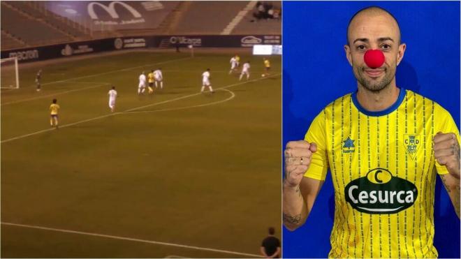 Acción del gol de Dani Benítez ante el Real Jaén. (Fotos: RFAF y CD Espárrago de Huétor Tájar