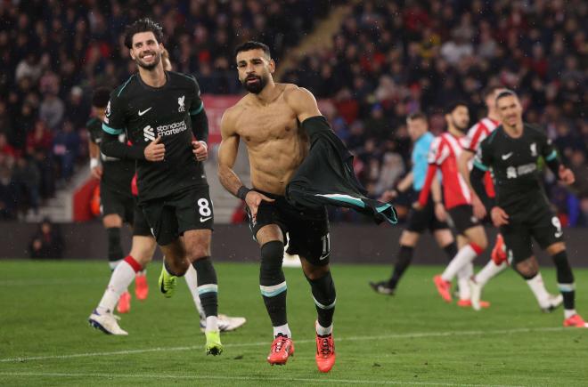 Salah celebrando su último gol en Premier League (Cordon Press)