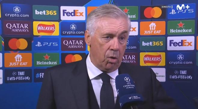 Carlo Ancelotti se mostró contento con su equipo ante el Liverpool (Captura Movistar+)