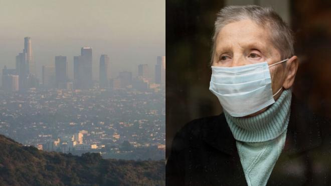 Contaminación en Madrid (izquierda) y mujer de edad avanzada con mascarilla (derecha) (Foto: Freep