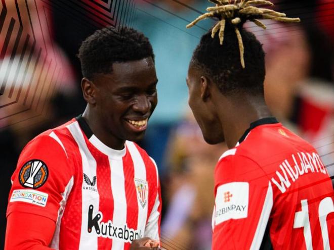 Adama Boiro y Nico Williams, ante el IF Elfsborg en San Mamés (Foto: Athletic Club).