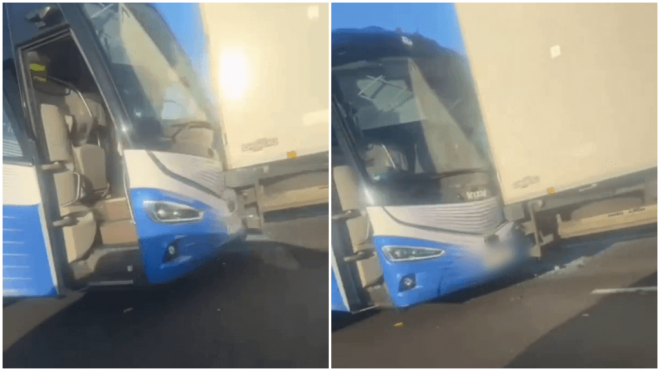 El autobús del Real Madrid tiene un accidente después de volver de Liverpool (@UTFR93)