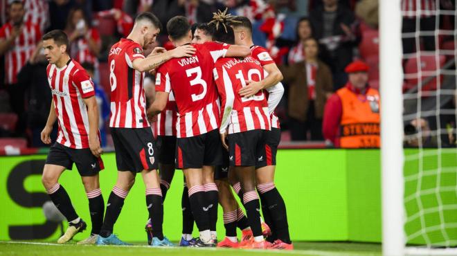 Celebración de un gol europeo ante el IF Elfsborg en San Mamés (Foto: Athletic Club).