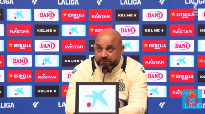 Manolo González, en la rueda de prensa con el Espanyol (Foto: RCDE).