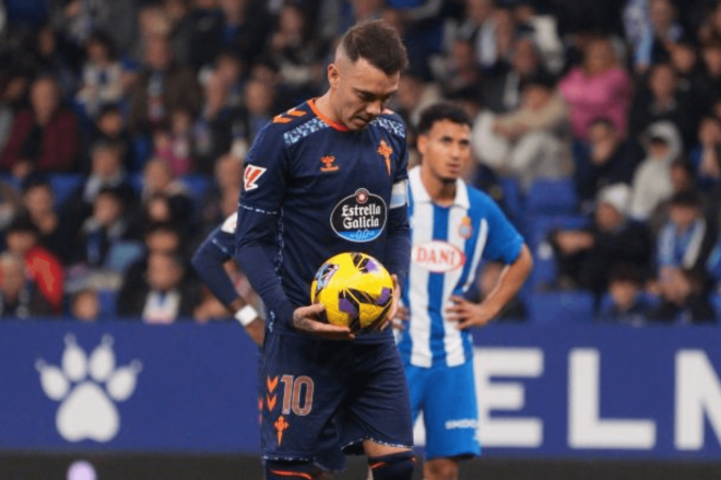 Iago Aspas en su lanzamiento de penalti (Foto: LaLiga).