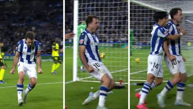 Oyarzabal celebra su gol en el Real Sociedad-Real Betis.