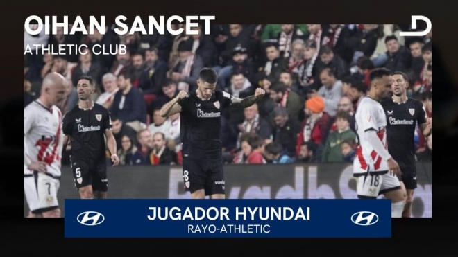 Oihan Sancet ha sido elegido el Hyundai del Rayo Vallecano-Athletic Club en ElDesmarque.