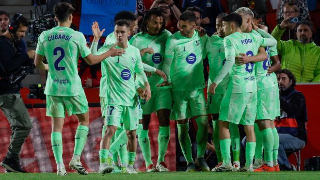 Los jugadores del Barça celebran un gol en Mallorca (Foto: EFE)