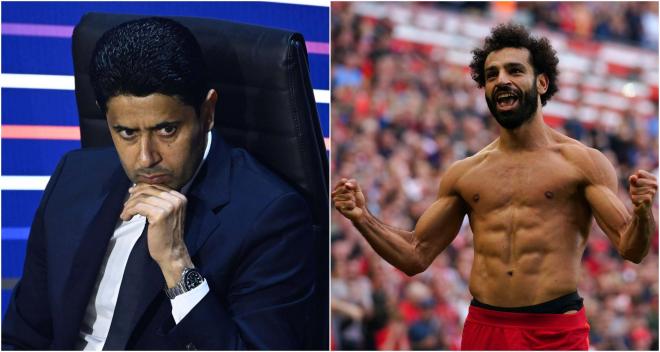 Nasser Al-Khelaifi y Mohamed Salah.