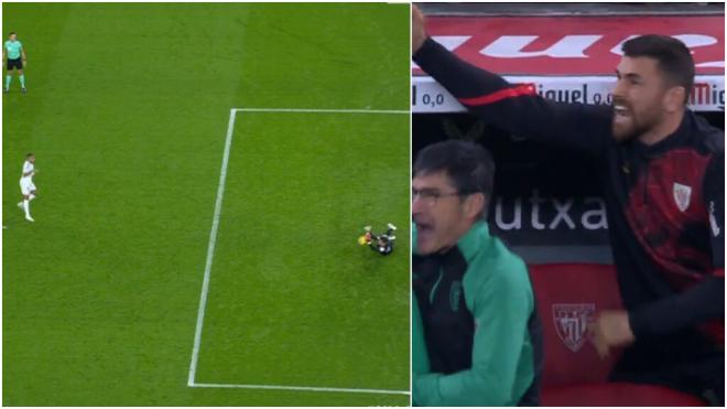 La reacción de Unai Simón al penalti fallado por Kylian Mbappé (Capturas de DAZN)