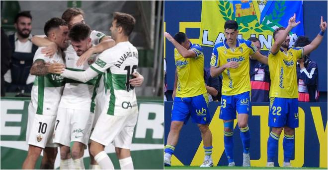 Jugadores de Elche y Cádiz, esta temporada.