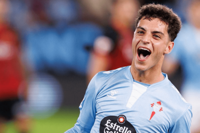 Hugo Álvarez celebra su gol ante el Mallorca (Foto: LaLiga).