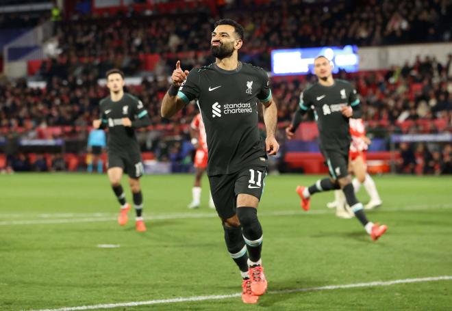 Salah celebra su gol en el Girona-Liverpool de Champions (FOTO: Cordón Press).