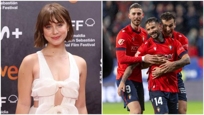 Clara Galle, en un photocall (Foto: EP) y los jugadores de Osasuna en El Sadar (Foto: Osasuna)