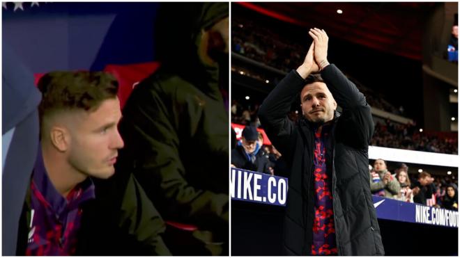 Saúl Ñíguez en el banquillo del Estadio Metropolitano (Fotos: DAZN y Atleti)