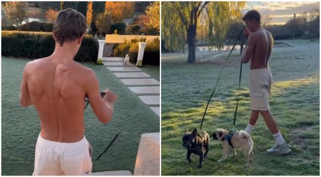 Marcos Llorente pasea sin camiseta a sus perros (Instagram Marcos Llorente)