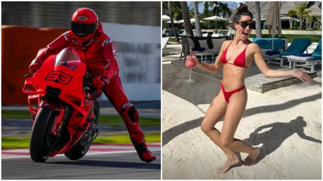 Marc Márquez en sus primeros test con Ducati (Cordon Press) y Gemma Pinto de vacaciones (Instagram)