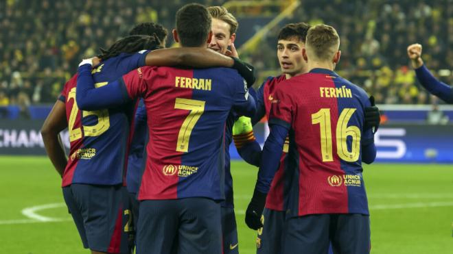 Los jugadores del Barça celebran un gol en Dortmund (Foto: EFE)