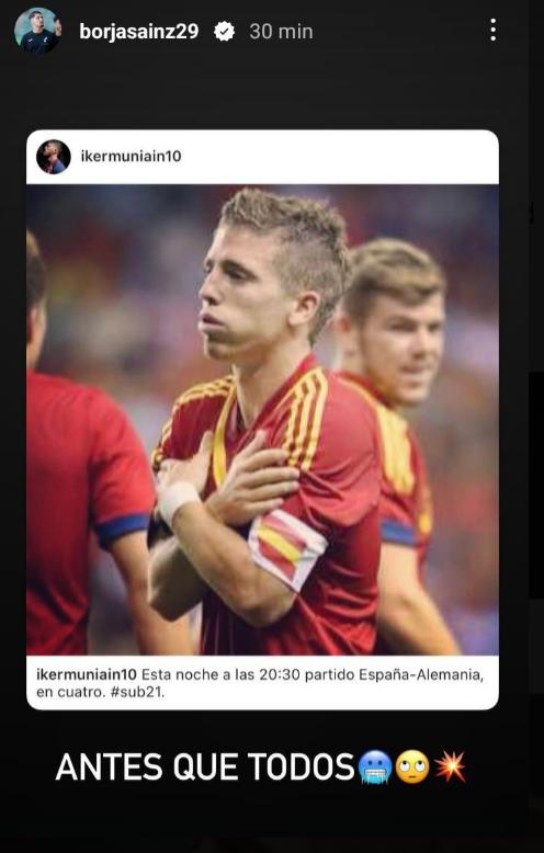 Borja Sainz comparte una imagen de Muniain celebrando un gol con la sub 21.