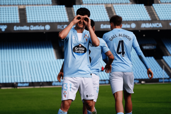 Ángel Arcos celebrando su gol en Balaídos (Foto: RC Celta).