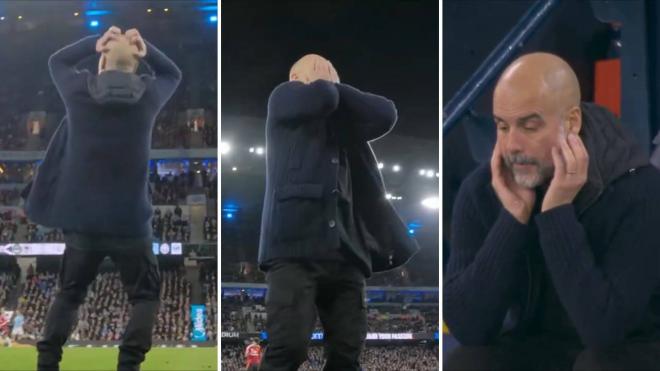 Las reacciones de Guardiola a los goles del Manchester United.