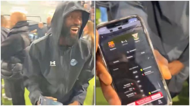 Antonio Rüdiger riéndose del resultado del Barça ante el Leganés (Captura redes sociales)