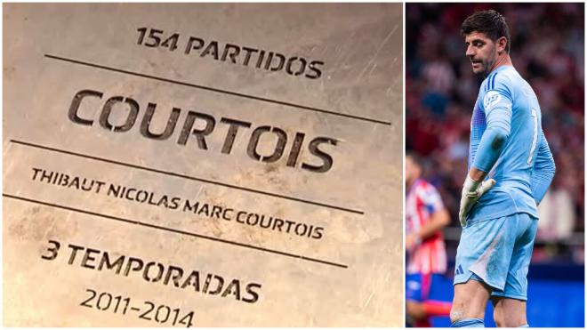 Thibaut Courtois y su placa en el Metropolitano (Cordon Press)