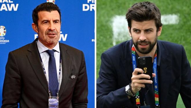 Luis Figo y Gerard Piqué, durante distintos actos de la Eurocopa 2024.