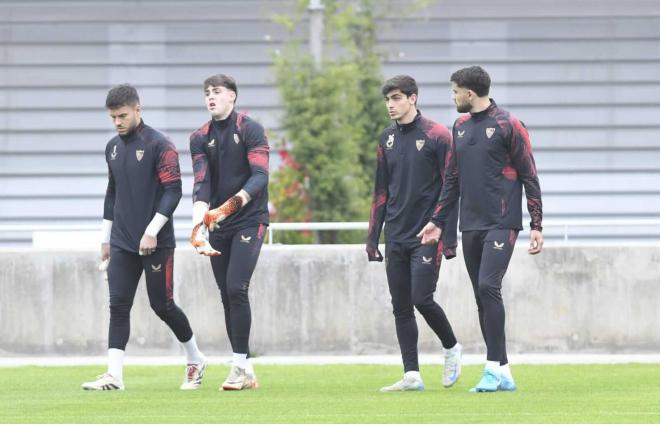 Álvaro Fernández, Recio, Juanlu y García Pascual, en el entrenamiento de este viernes (Foto: Kiko Hurtado).