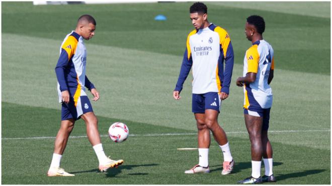 Vinicius Jr, Kylian Mbappé y Jude Bellingham: el tridente de moda en el Real Madrid. (Fuente: Europa Press)