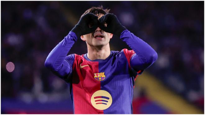 Pedri González celebrando su gol frente al Atlético de Madrid. (Fuente: EFE)