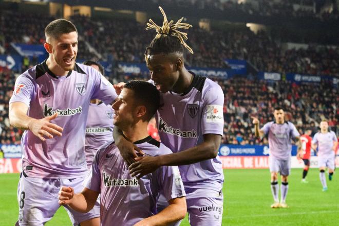 Nico Williams y Sancet celebran el gol con Guruzeta (Foto: Athletic Club).