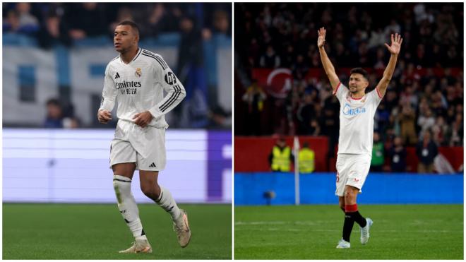 Kylian Mbappé y Jesús Navas, dos figuras del Real Madrid-Sevilla (Fotos: Cordon Press).