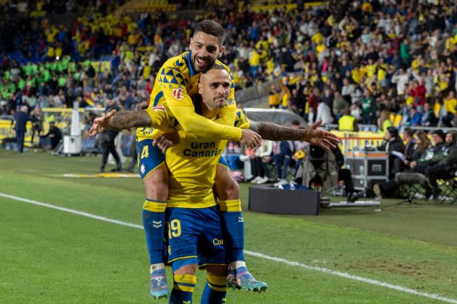 Sandro Ramírez celebra su gol en el Las Palmas-Espanyol (Foto: EFE).